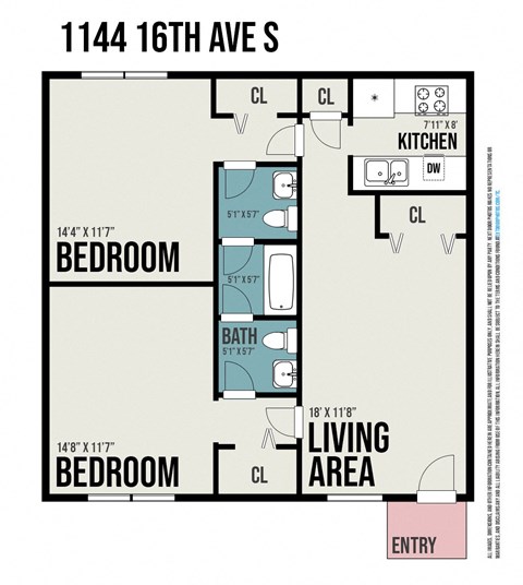 the floor plan of a small room with a bedroom and a living area